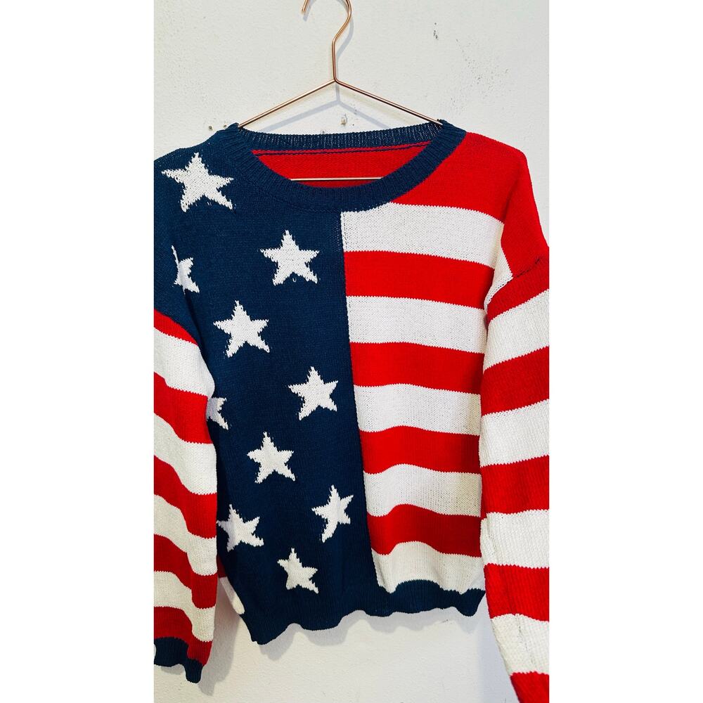 American Flag Patriotic Flag USA Striped Star Pullover Sweater size Large - Picture 9 of 10
